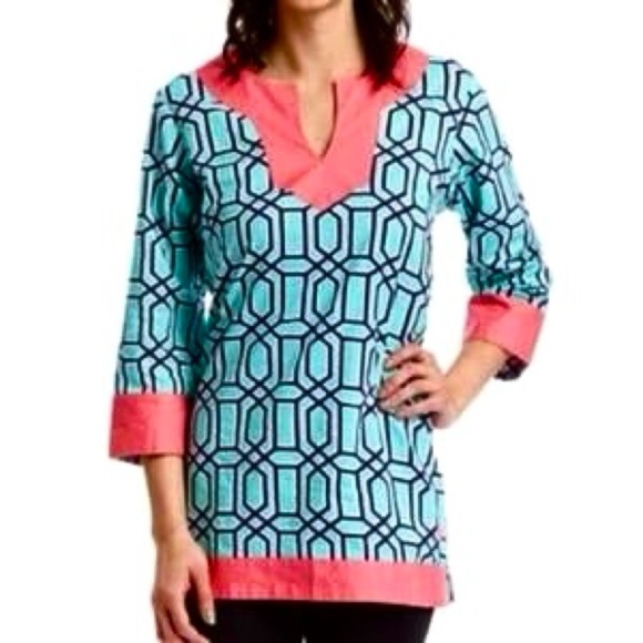 NWT Simply Southern Blue/Green/Pink Geometric Tunic Size Medium - Picture 1 of 11